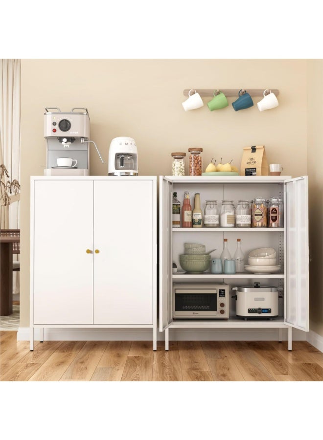 HI-FINE Metal Buffet Cabinet,Storage Kitchen Cabinet with Shelves,Coffee Bar Cabinet,Buffet Sideboard,for Living Room & Kitchen Microwave Oven Storage Side Shelf White - Image 2